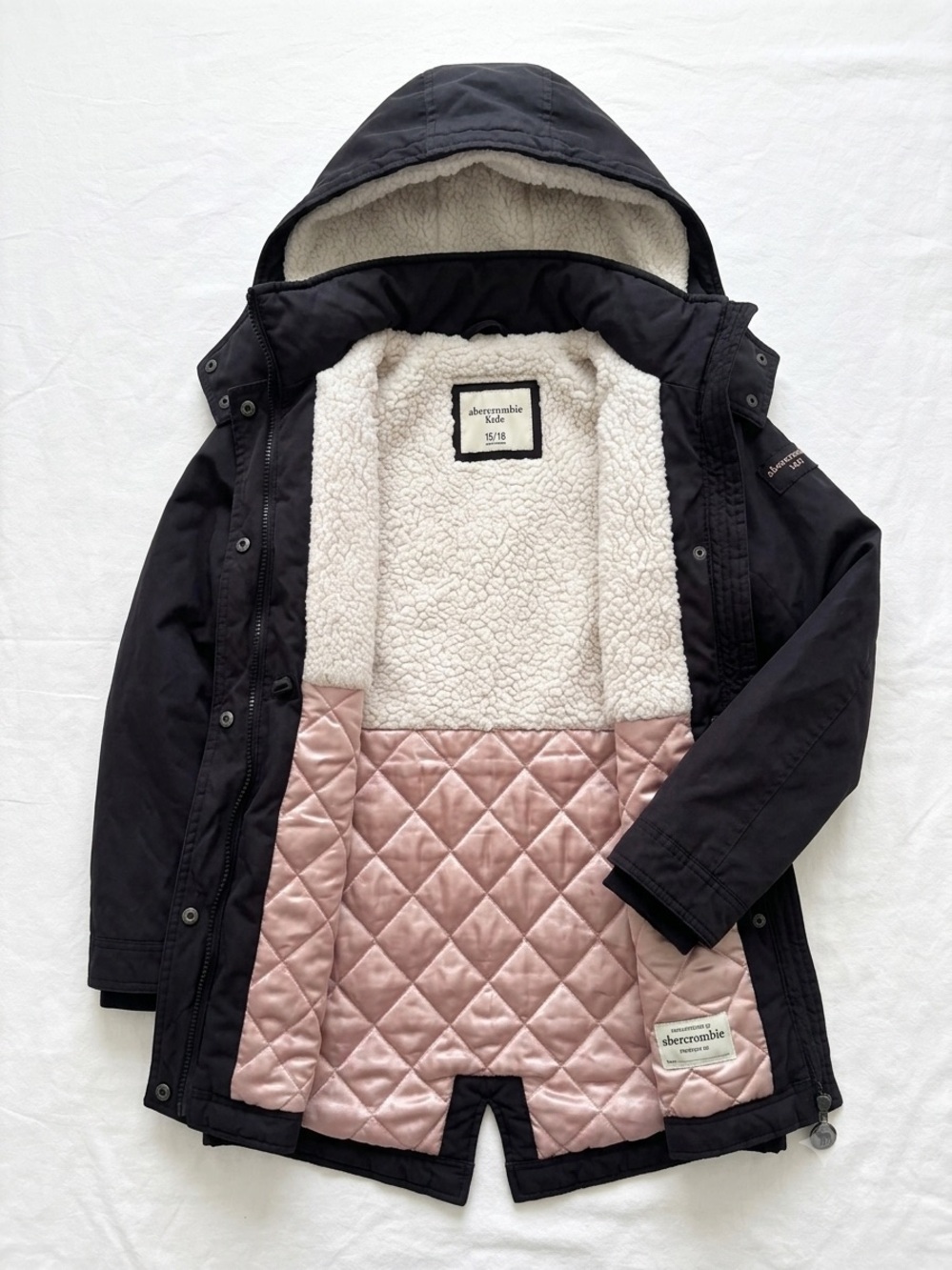 Abercrombie Kids Navy Sherpa Lined Hooded Parka Jacket Size 15/16 Coat